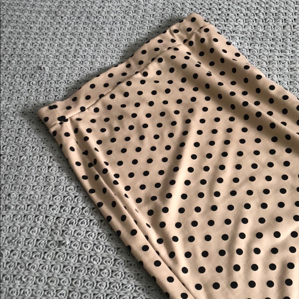 Beige Polka Dot Fitted Midi Skirt